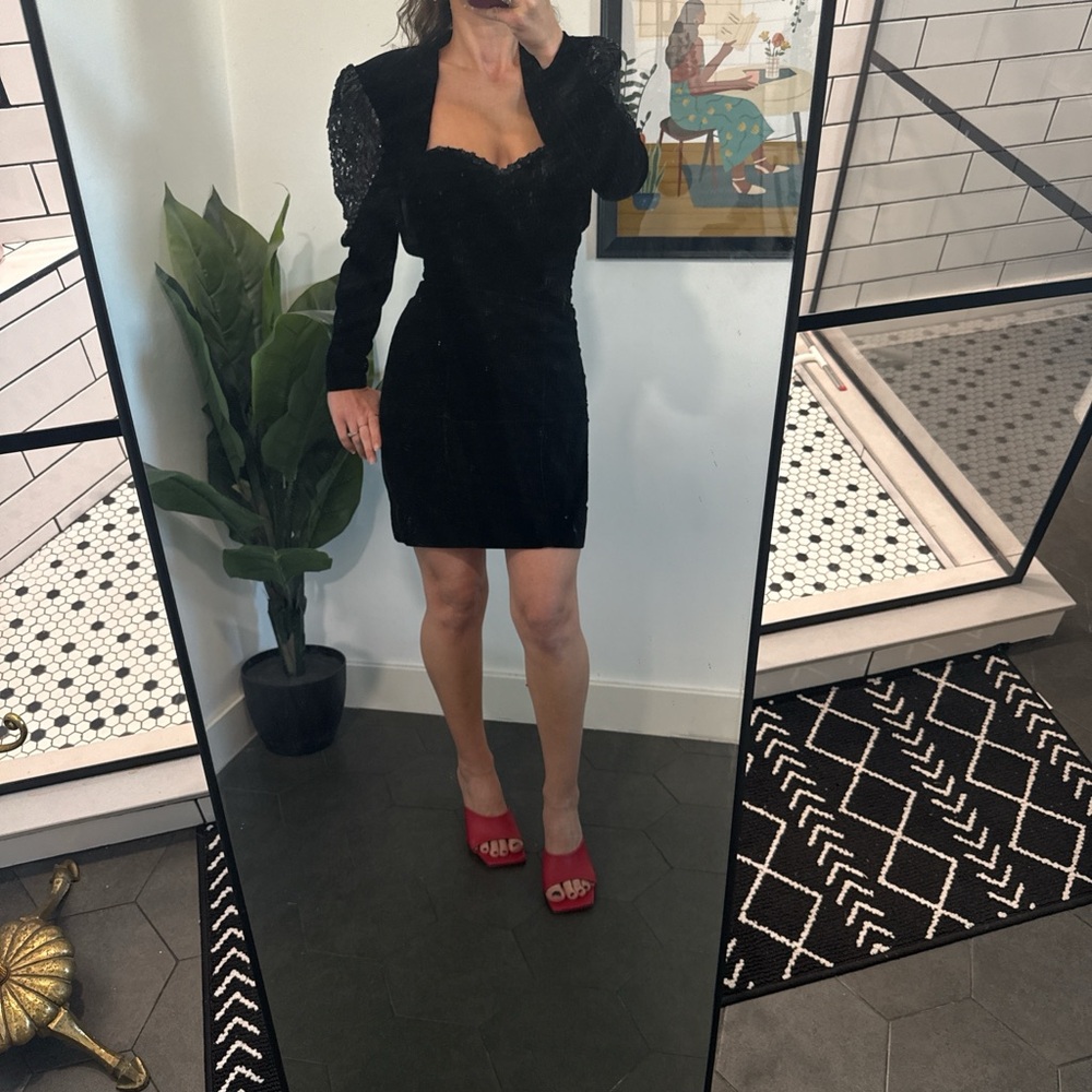 Vintage Black Dress with Sequin Accents and Matching Jacket